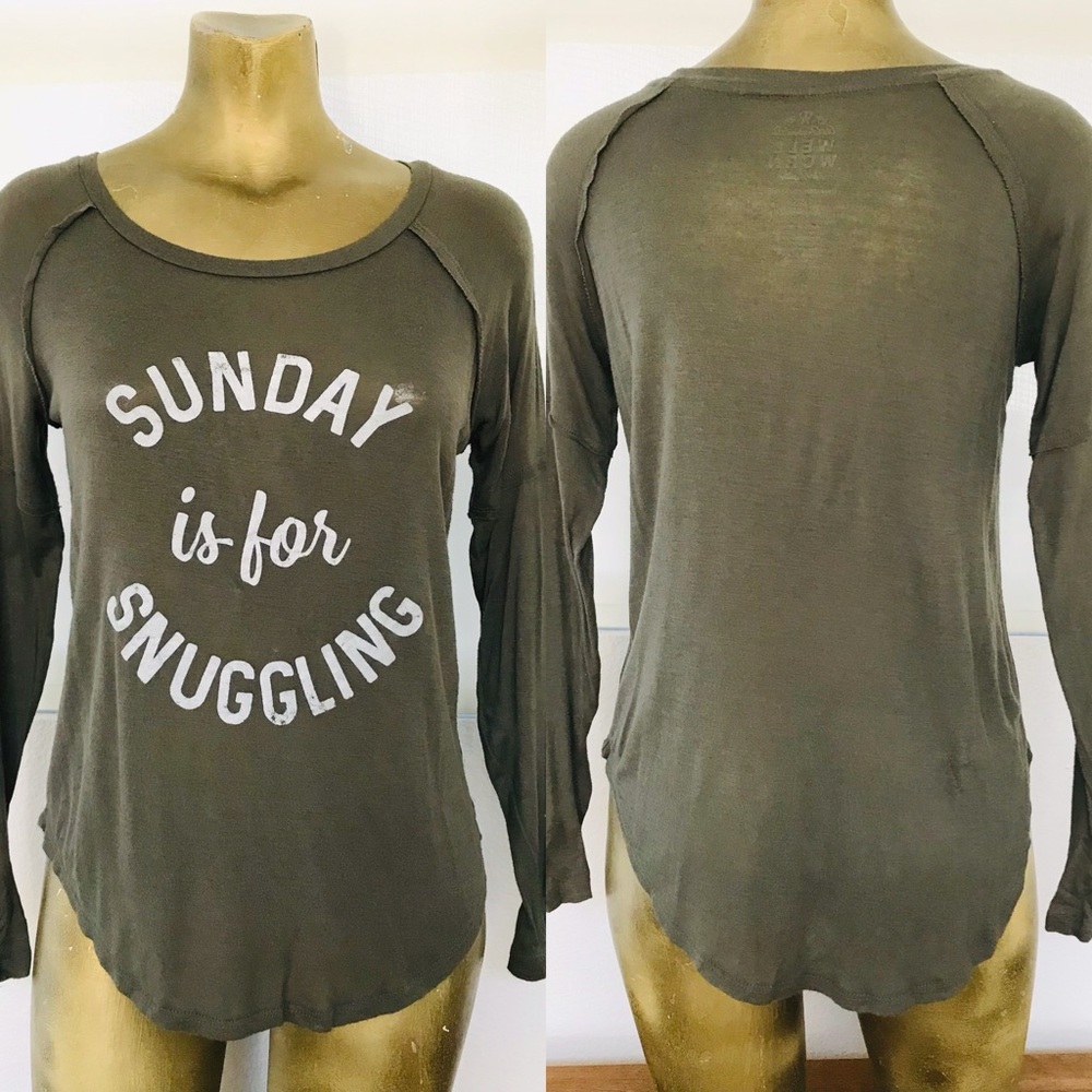 Cozy SUNDAYS ARE FOR SNUGGLING Long Sleeve Stretch TOP Size XS